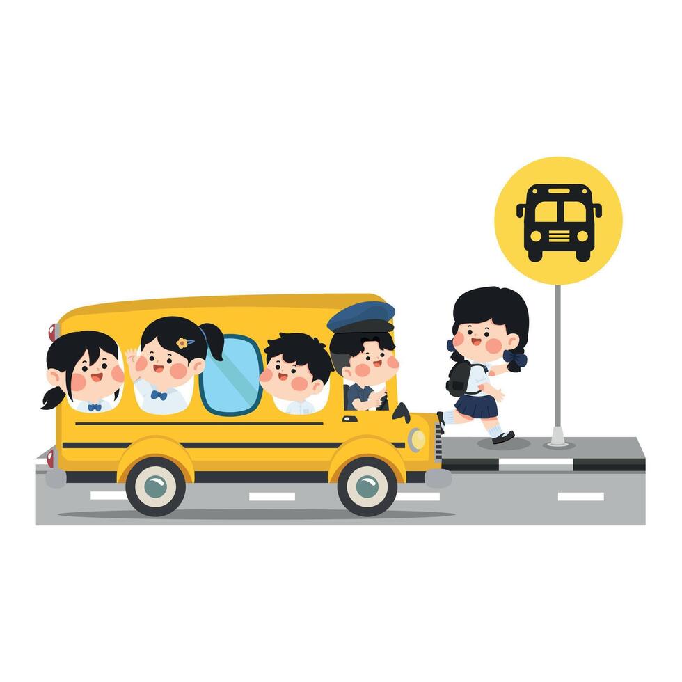 Illustration of School Children at a Bus Stop vector