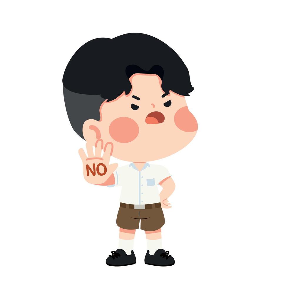 Cartoon Boy Showing Refusal Hand Gesture vector