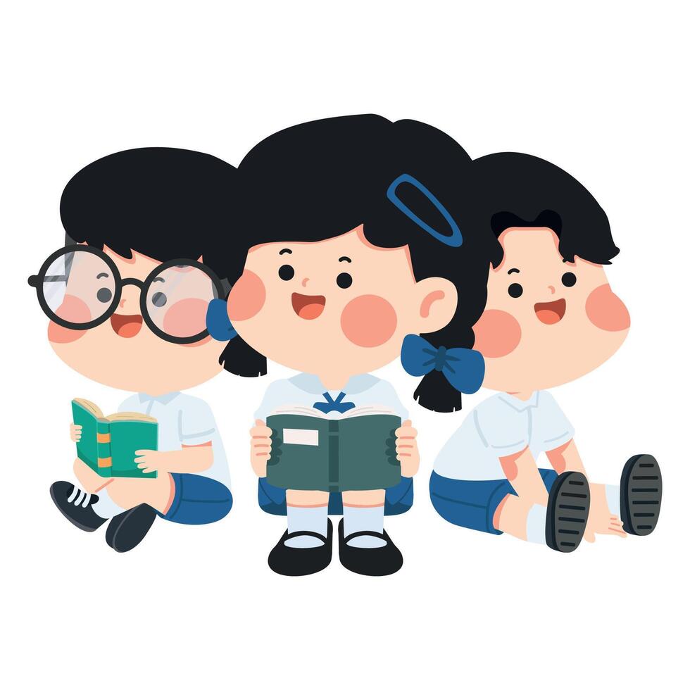 Cartoon Students Reading Books Illustration vector