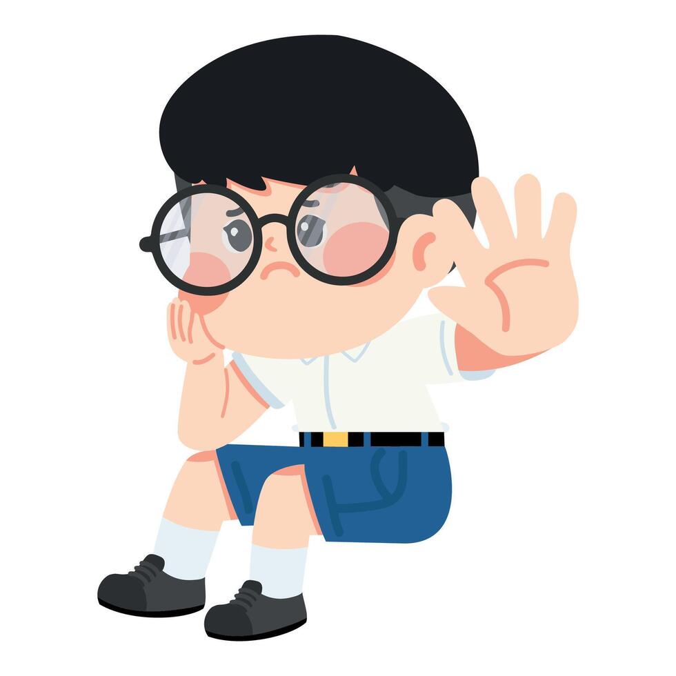 Cartoon Boy With Glasses Gesturing Stop vector