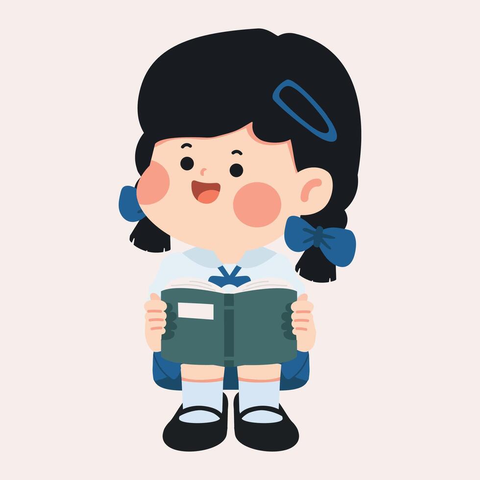 Illustration of Schoolgirl Reading a Book vector
