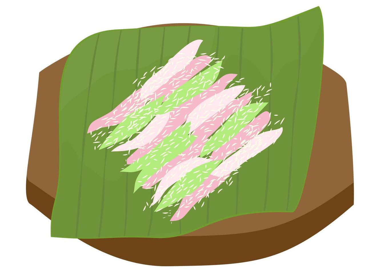 Cenil cake with sprinkle of coconut grated on banana leaves, a traditional colorful snack from Indonesia. vector