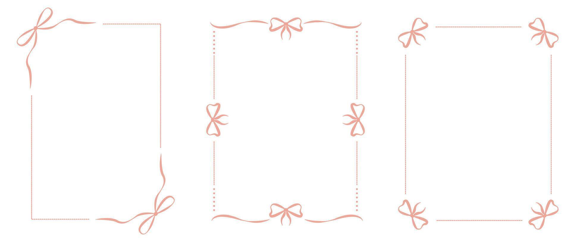 Set with pretty ribbon and bow borders in pink vector