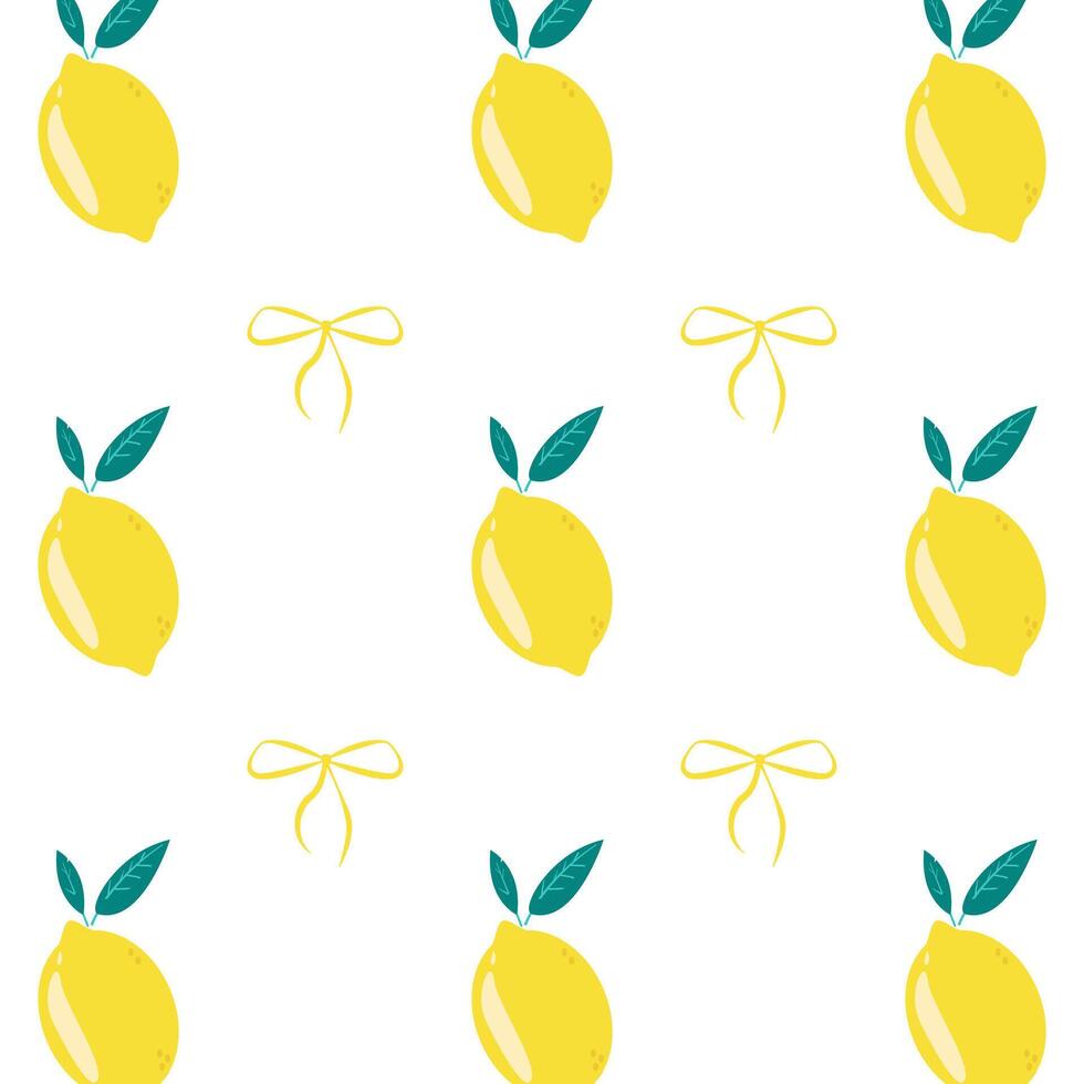 Juicy summer pattern with lemons and bows on a white background vector