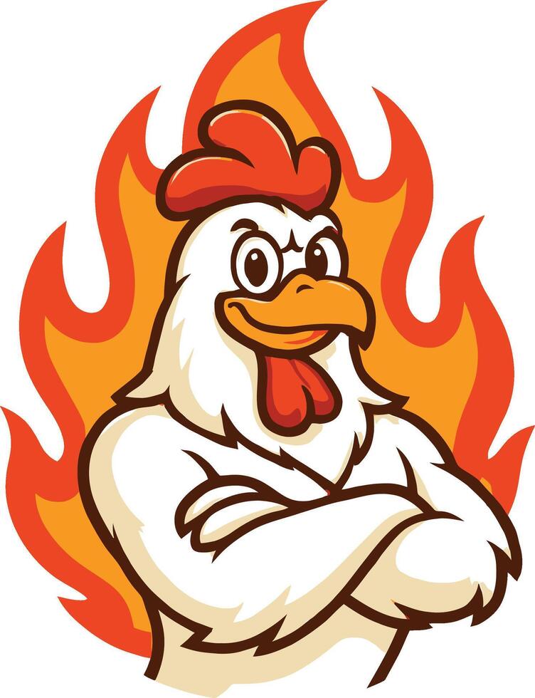 a cartoon chicken with flames on his back vector