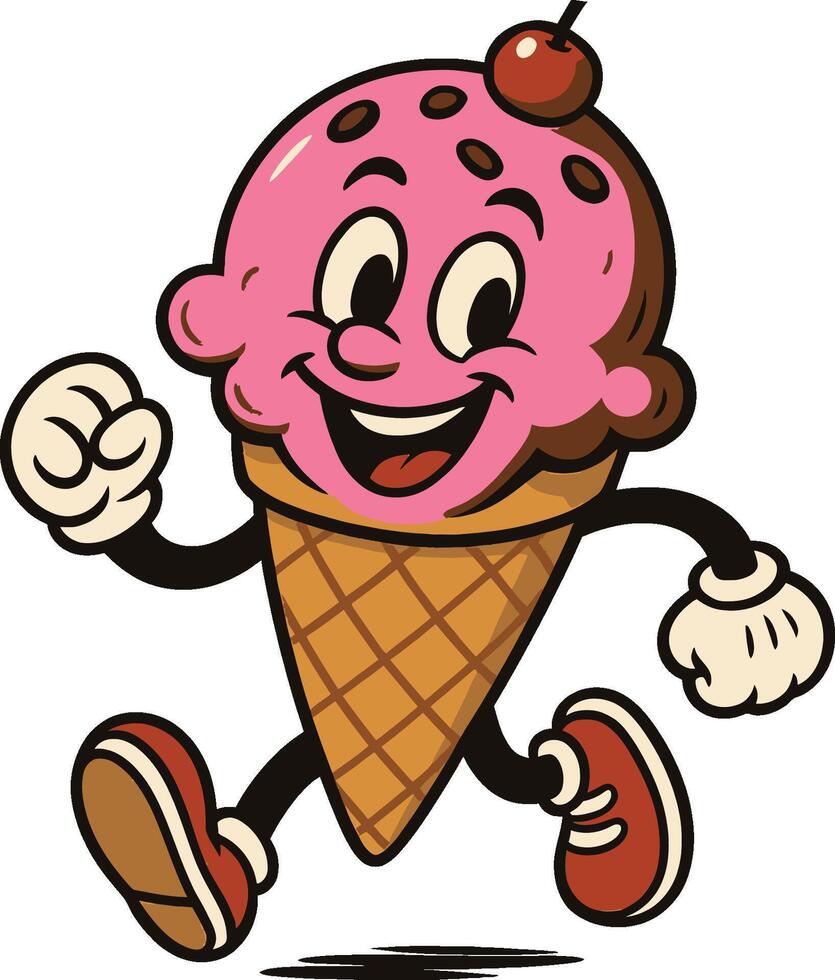 Cheerful Cartoon Ice cone Mascot Running Energetically vector
