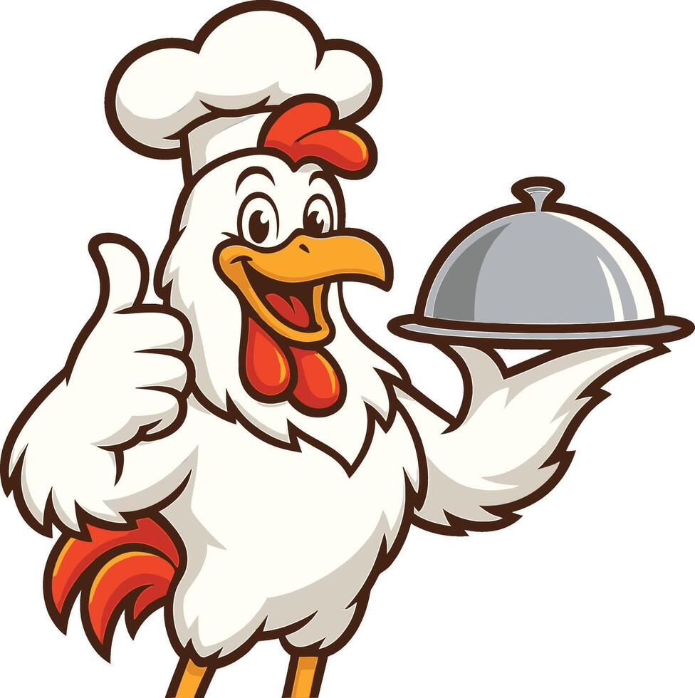 Illustration of a chicken chef holding a tray of food vector