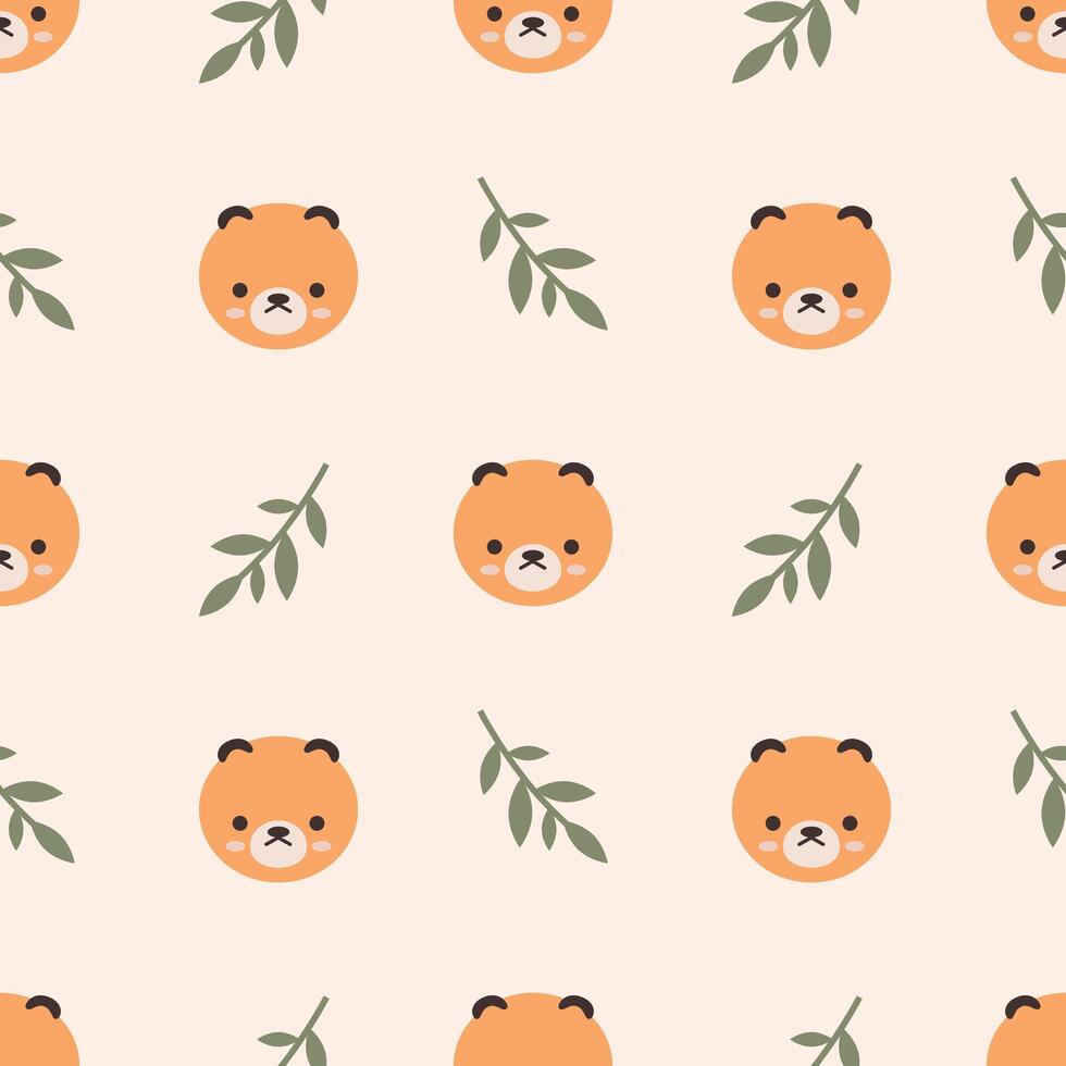 Cute Bear Seamless Pattern with Leaves Illustration. Perfect for children's design projects, wallpapers, and textiles. vector