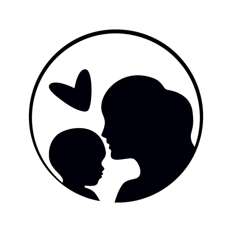 Mother and Child Silhouette with Heart Symbol . This illustration symbolizes love, family connection, and maternal bond. vector