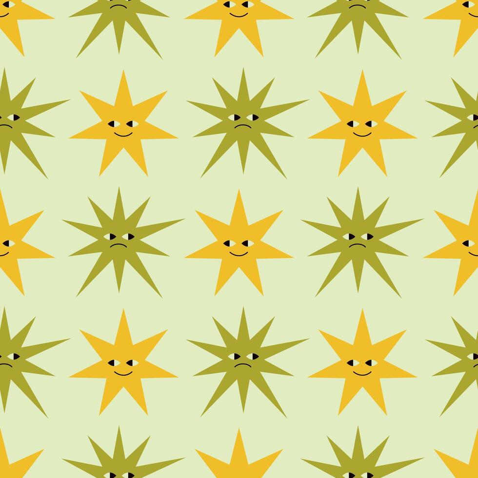 Seamless Pattern of Smiling and Sad Stars. This playful design contrasts emotions, perfect for creative projects vector