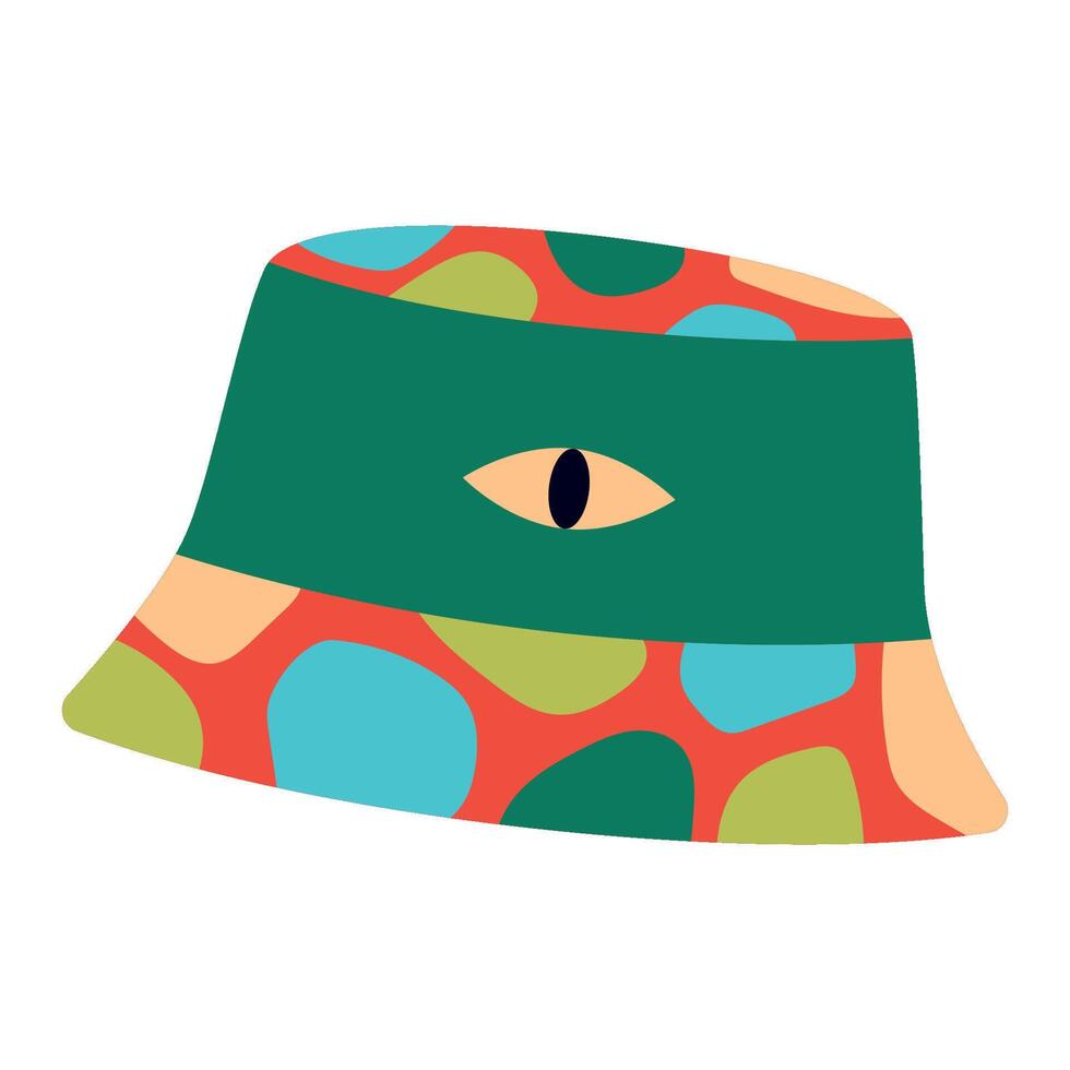 Colorful Patterned Bucket Hat with Eye Design Isolated Illustration. This illustration is perfect for fashion and design projects. vector