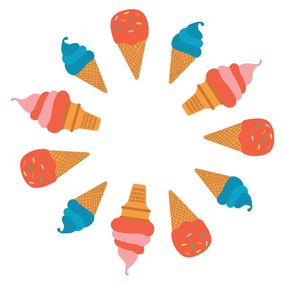 Colorful Ice Cream Cones frame. vector