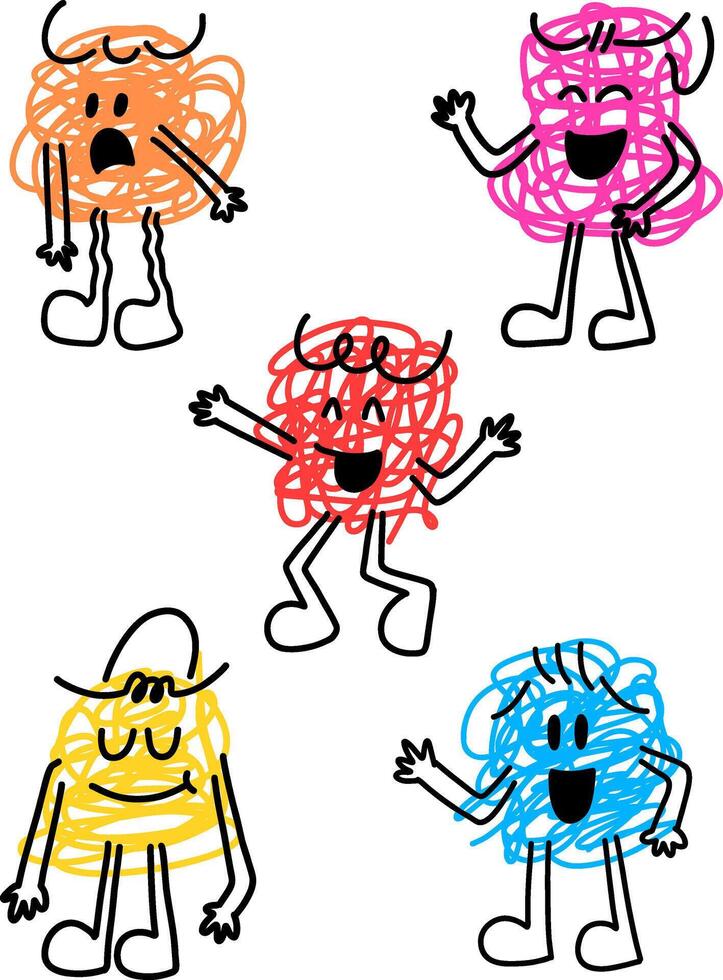 Set of Cute Scribble Doodle Cartoon Monster Characters vector