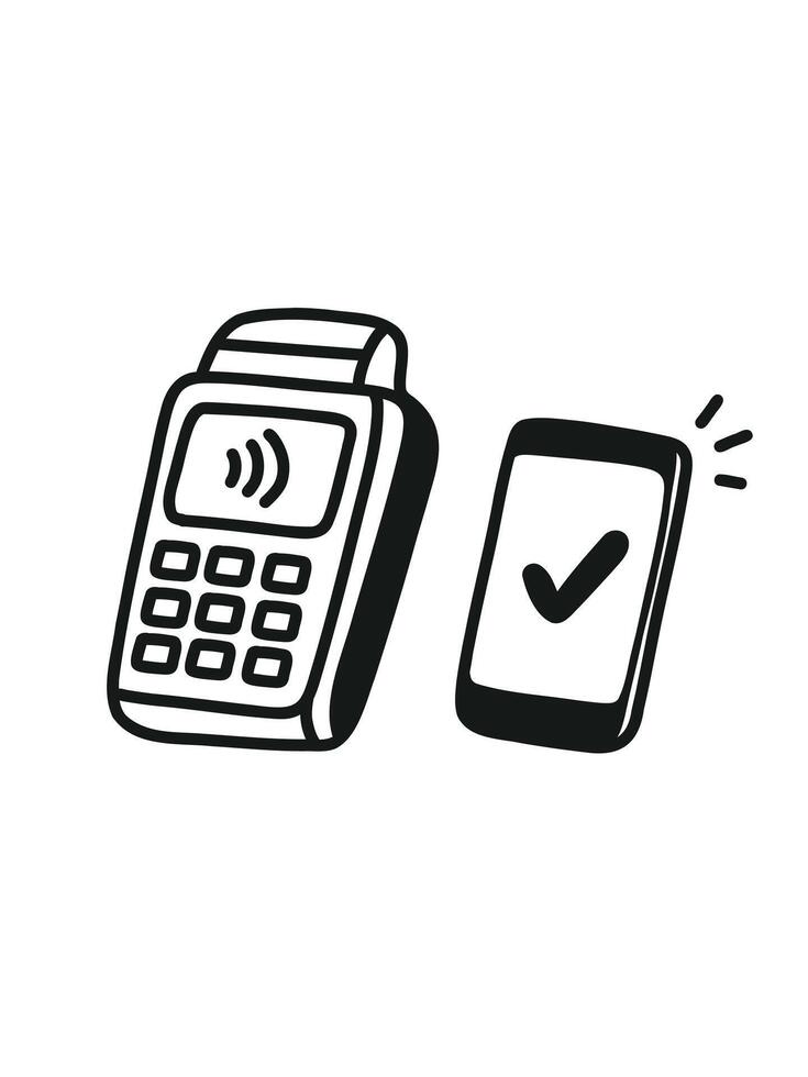 card terminal with receipt, payment confirmation vector