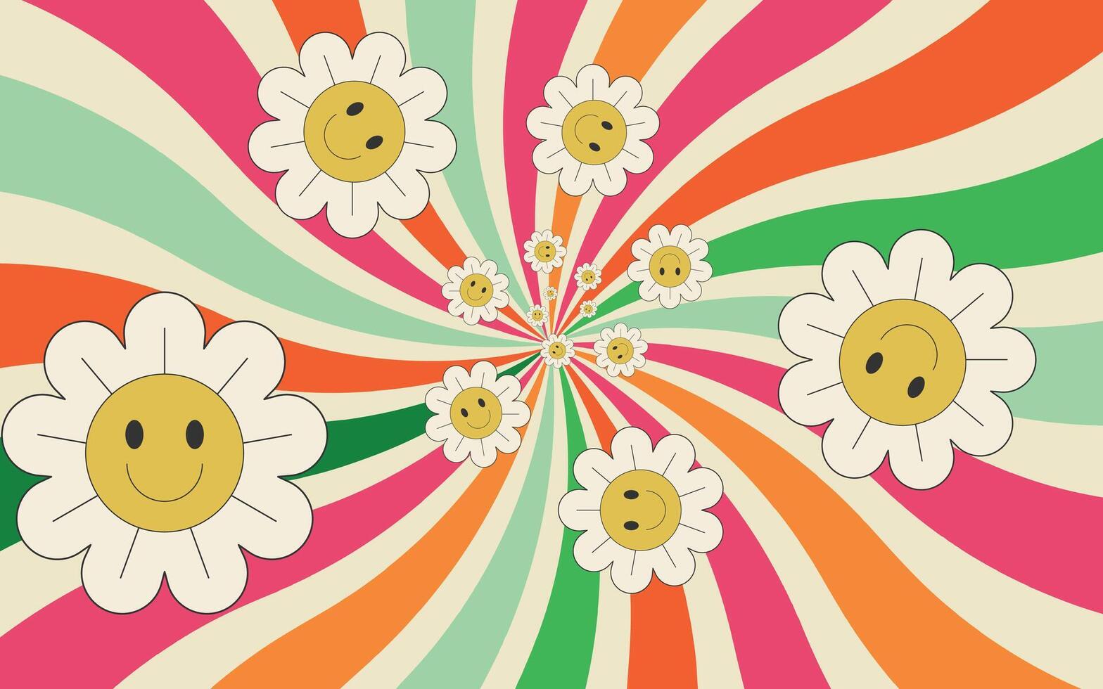 Abstract background with flowers and colorful swirl. Trendy illustration in style retro. vector