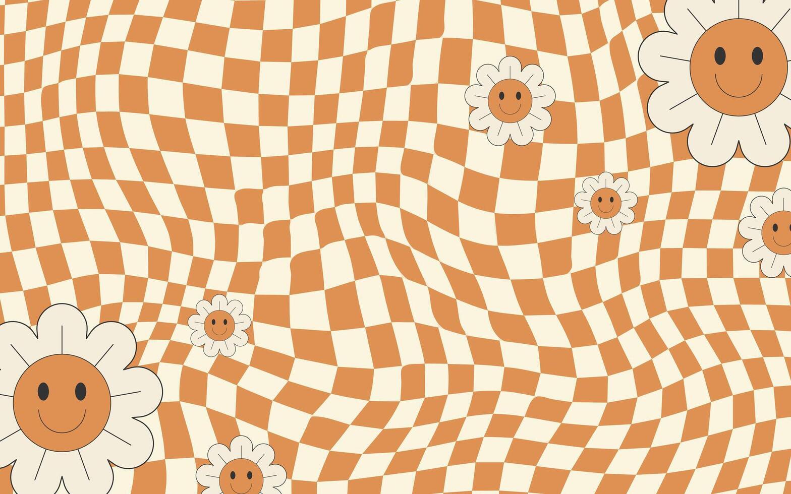 Retro Groovy Wavy Psychedelic Checkerboard Background . vector
