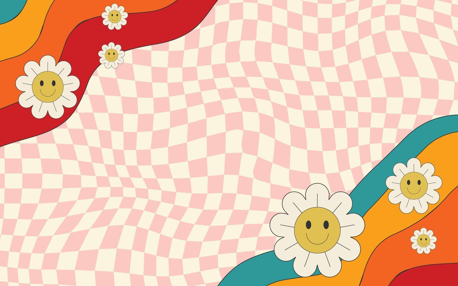 Retro groovy backgrounds with flower power. Trendy illustration. vector