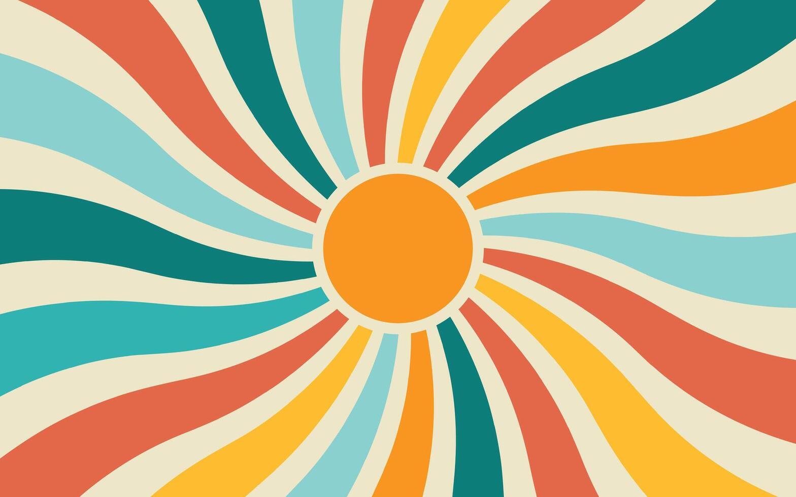 Groovy background, summer retro radial sunburst. vector