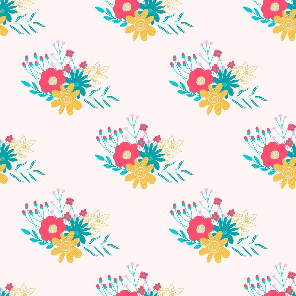 Floral seamless pattern in swatches, floral heart, bright cute pattern for textile, packing, wrapping paper vector