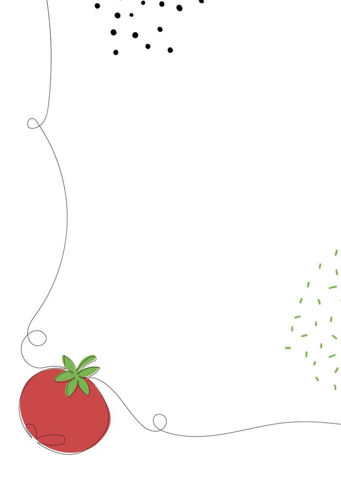 Tomato continuous line background with colorful elements. One single line organic healthy food concept. Minimalism modern style graphics design. vector