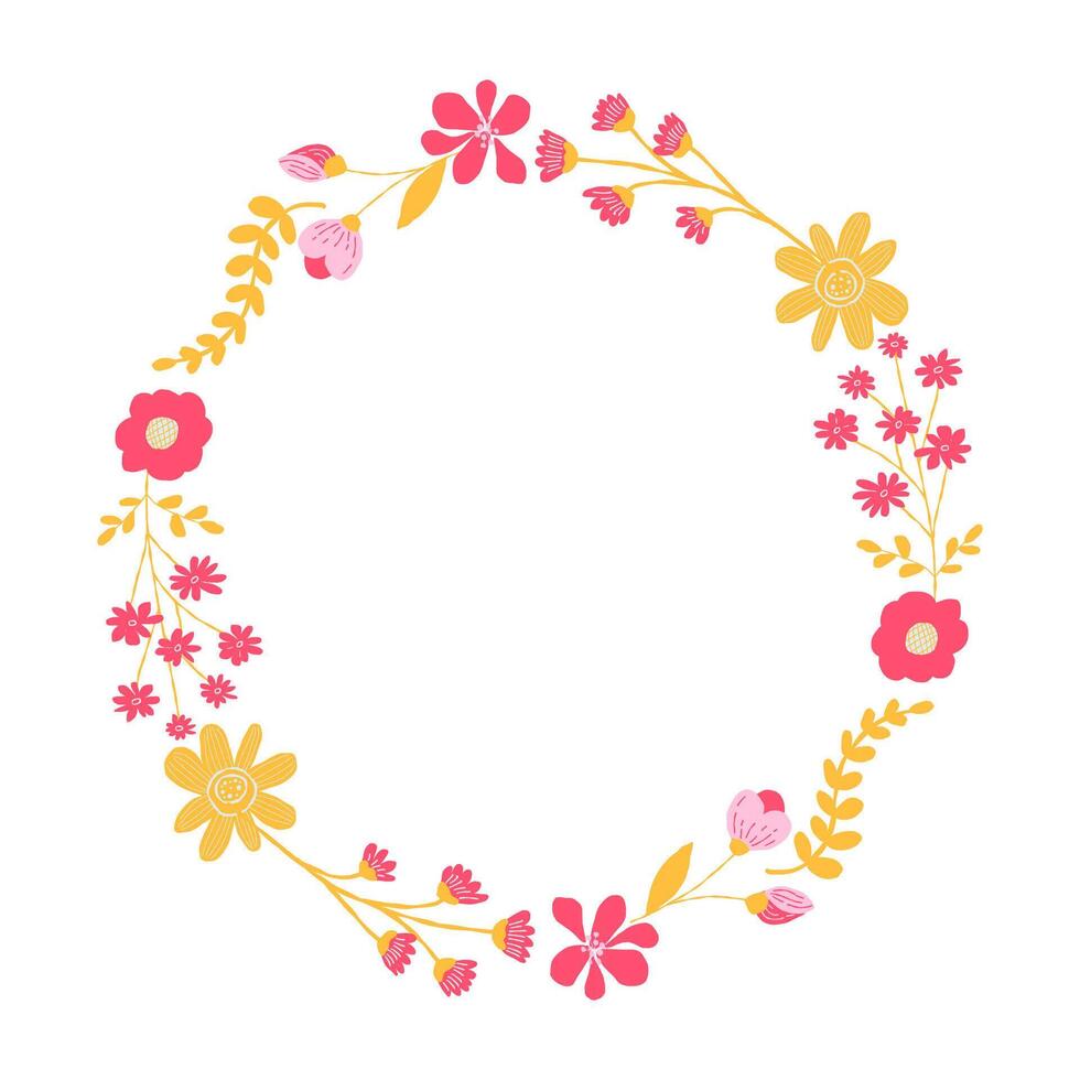 Hand drawn card with floral frame, illustration for greeting card, invitation template. Retro, vintage lettering banner, poster, background vector