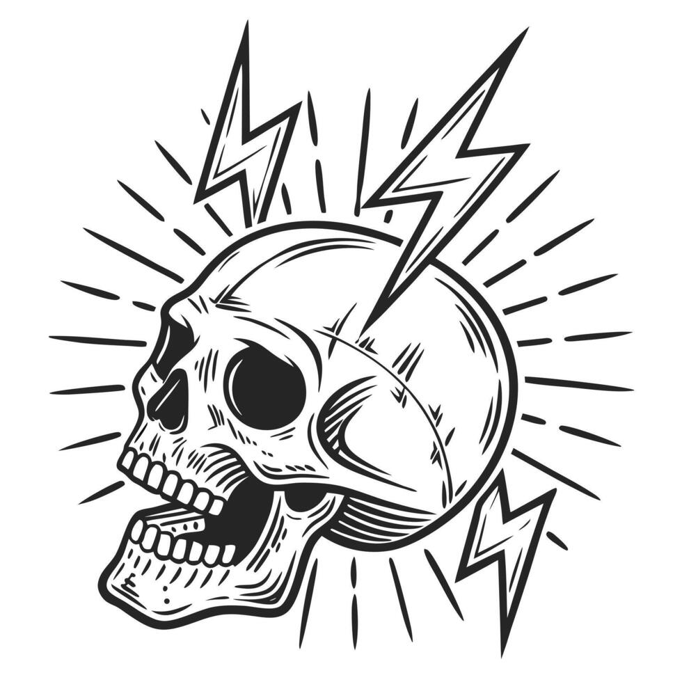 Storm Within Lightning Skull Etching vector