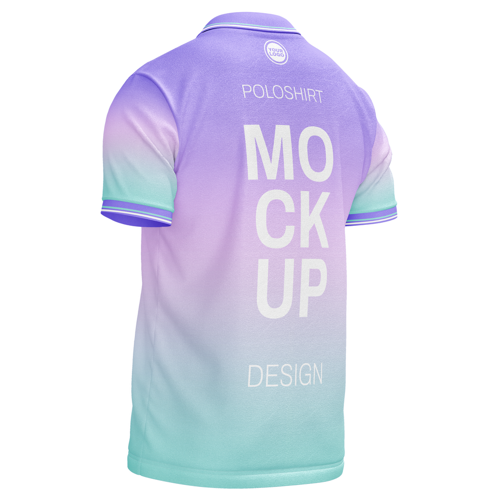 Back half side view mens polo shirt short sleeve tshirt jersey mockup psd