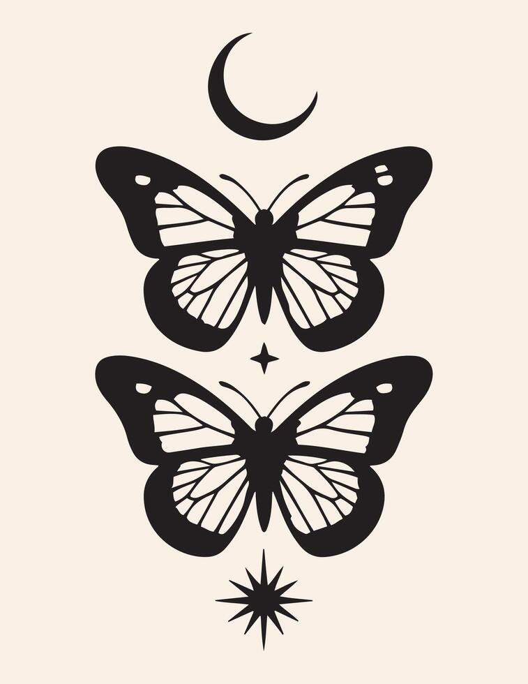 Natural Boho Moon Stars butterflies vector