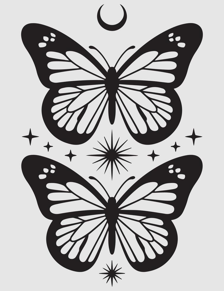 Black butterfly illustration. Esoteric alchemy symbol. vector