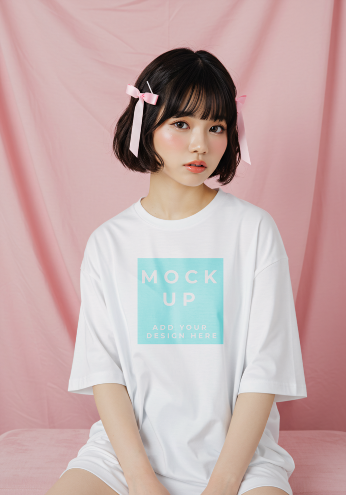 Merchandise Display Mockup with a Woman on a Simple Background psd