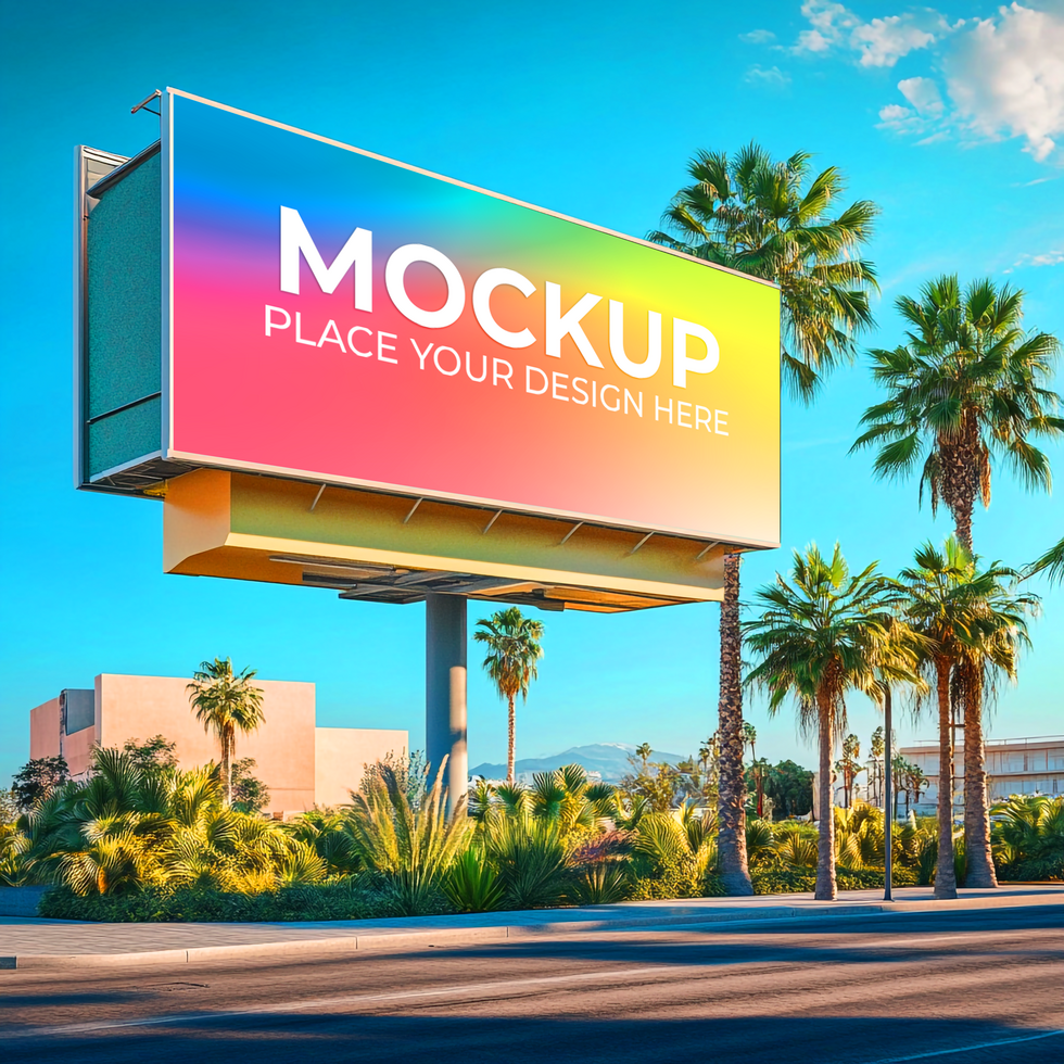 Billboard Mockup Vibrant Ad Design in Tropical Setting psd