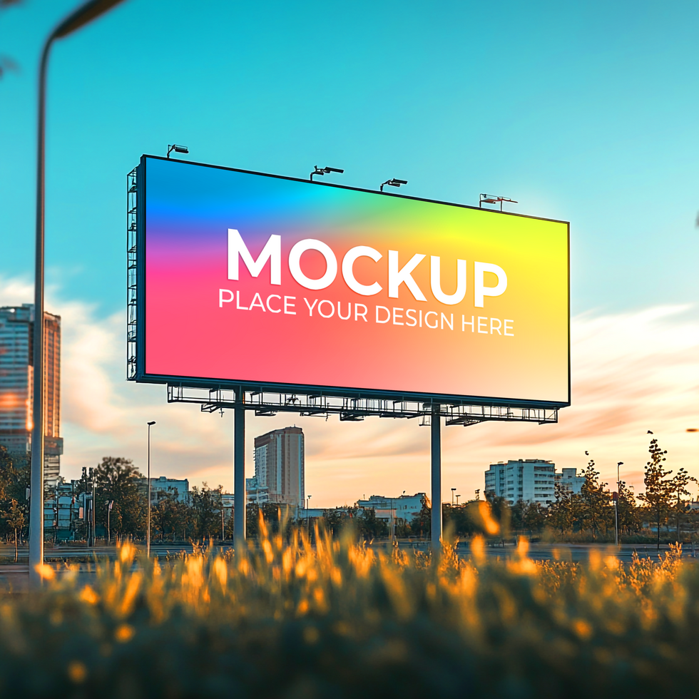 Billboard with Cars and Buildings at Night psd