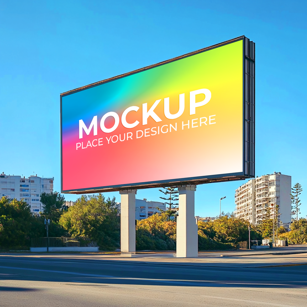 Billboard with Skyline and Car Lights psd