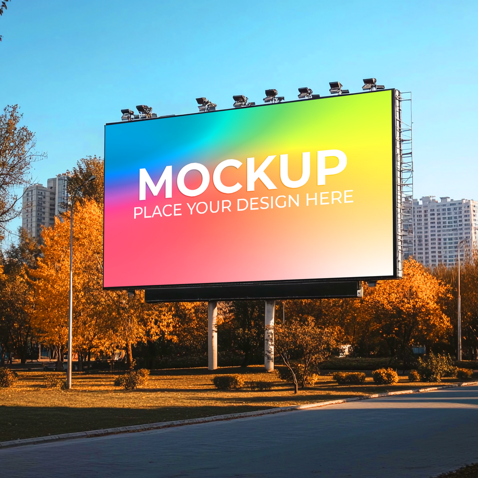 Vibrant Billboard Mockup Autumn Cityscape Background psd