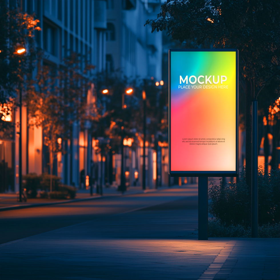 Vibrant City Nightscape Illuminated Billboard Mockup for Advertising Campaigns psd