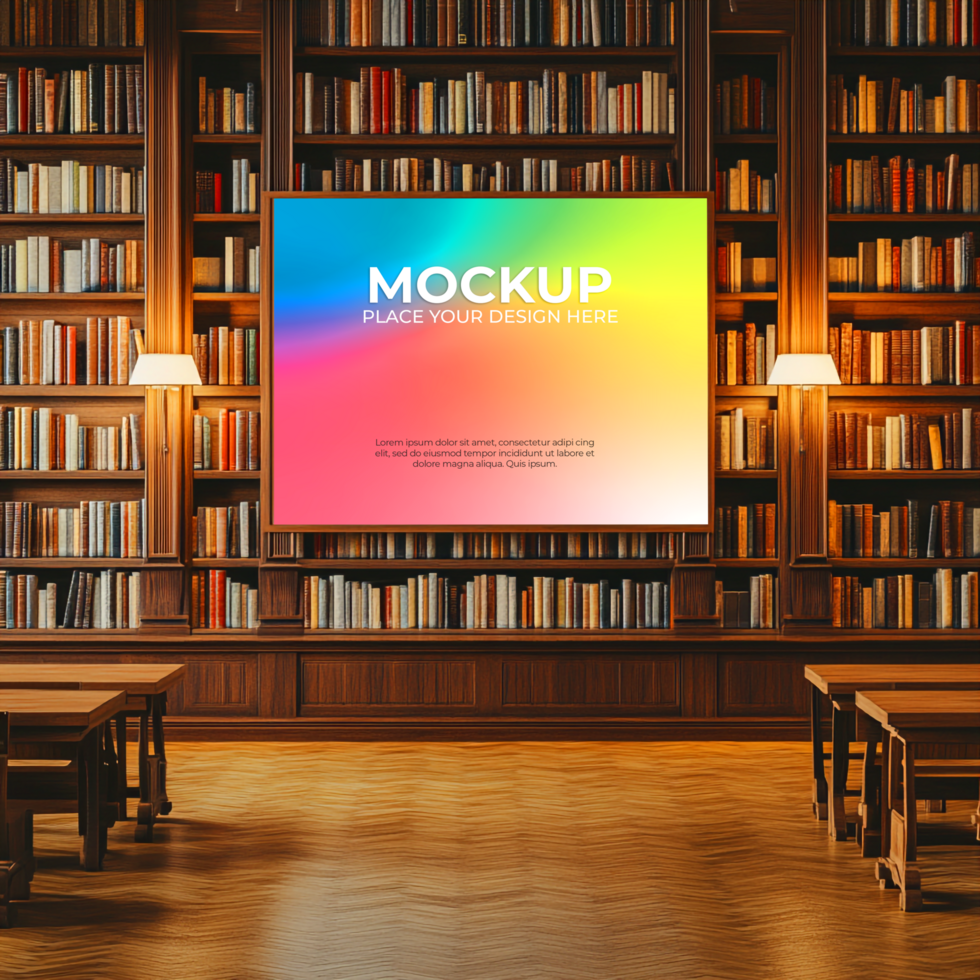 Vibrant Mockup Colorful Poster in Classic Library Setting psd