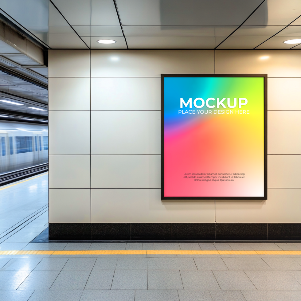Vibrant Subway Poster Mockup Colorful Gradient Ad Design psd