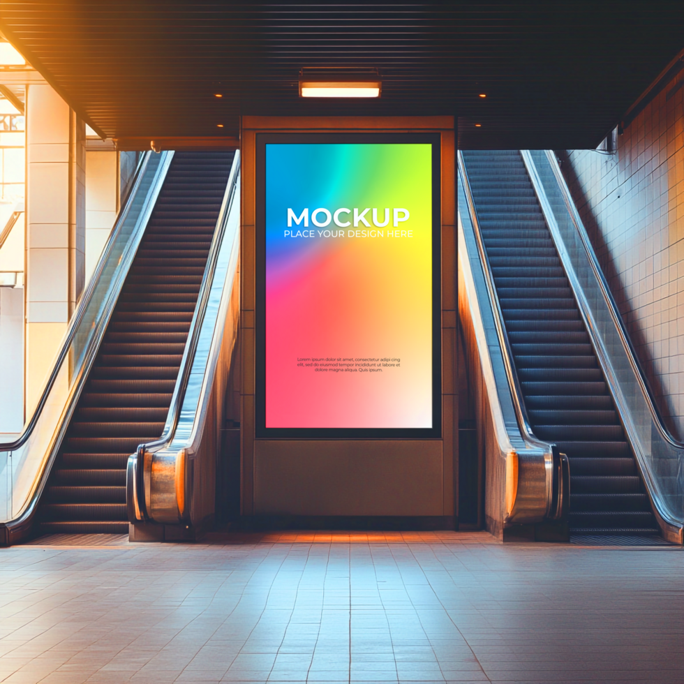 Vibrant Billboard Mockup Escalator Advertising psd
