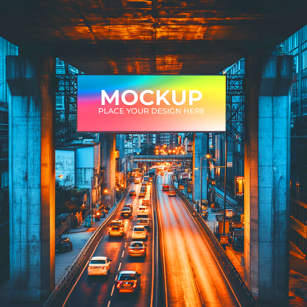 Big Billboard Mockup Vibrant Cityscape Advertising Display psd