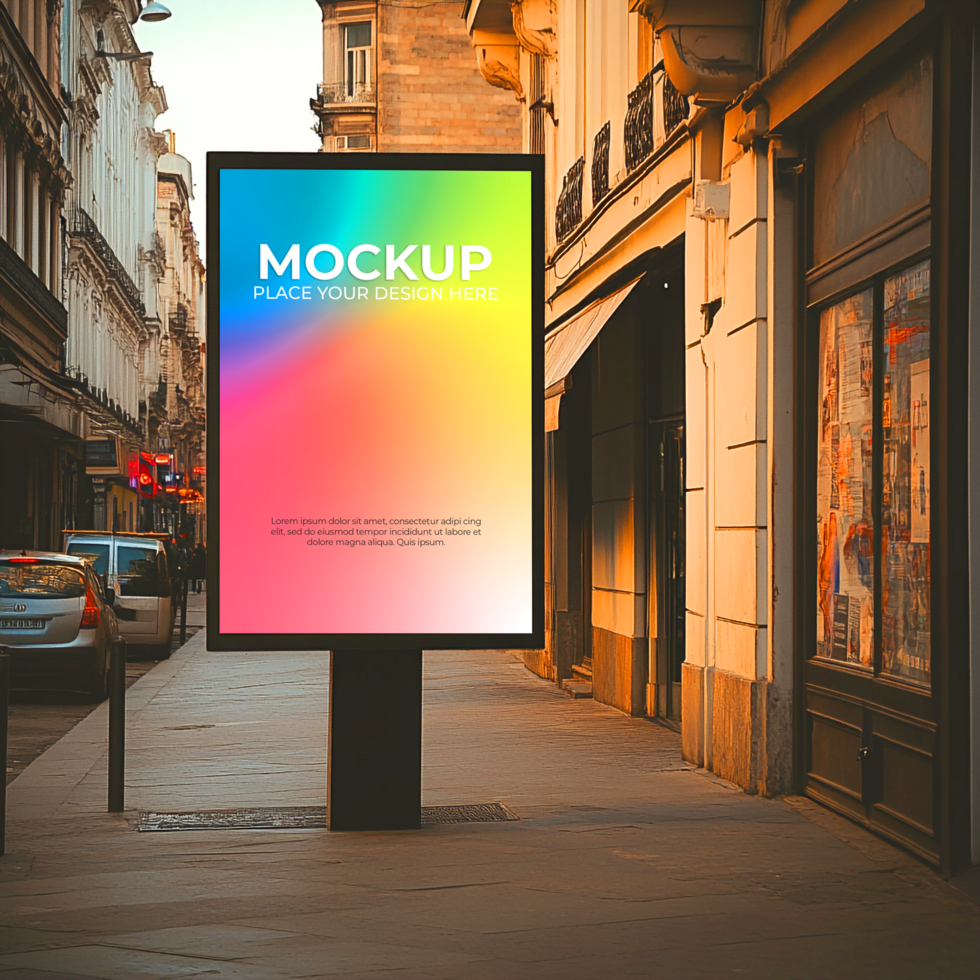 City Street Lightbox Mockup Vibrant Gradient Design psd