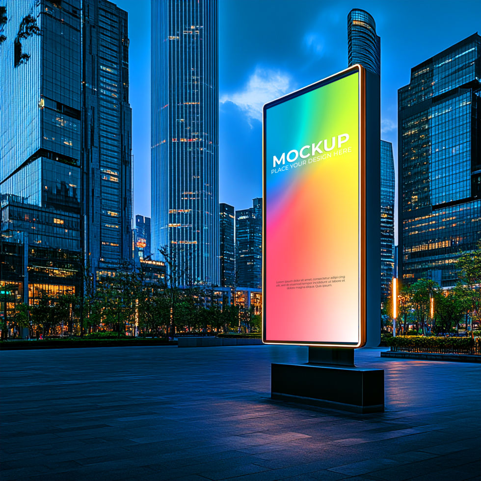 Vibrant Cityscape Billboard Nighttime Advertising Mockup psd