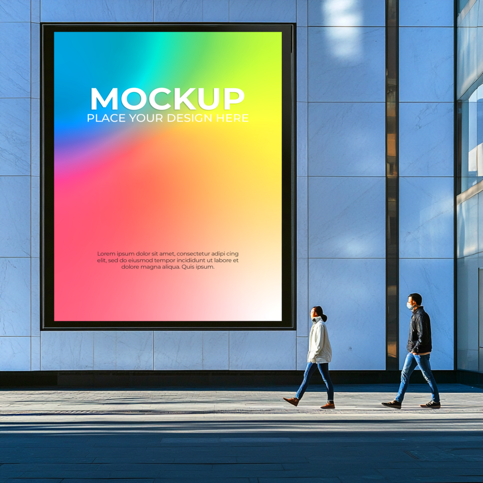 City Billboard Mockup Vibrant Gradient Display on Urban Building psd
