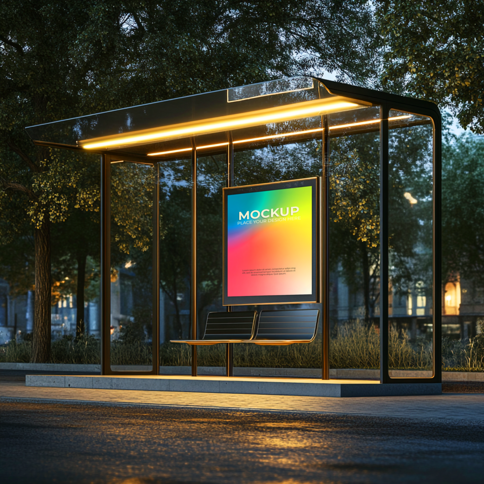 Vibrant Night Bus Stop Urban Art Design psd