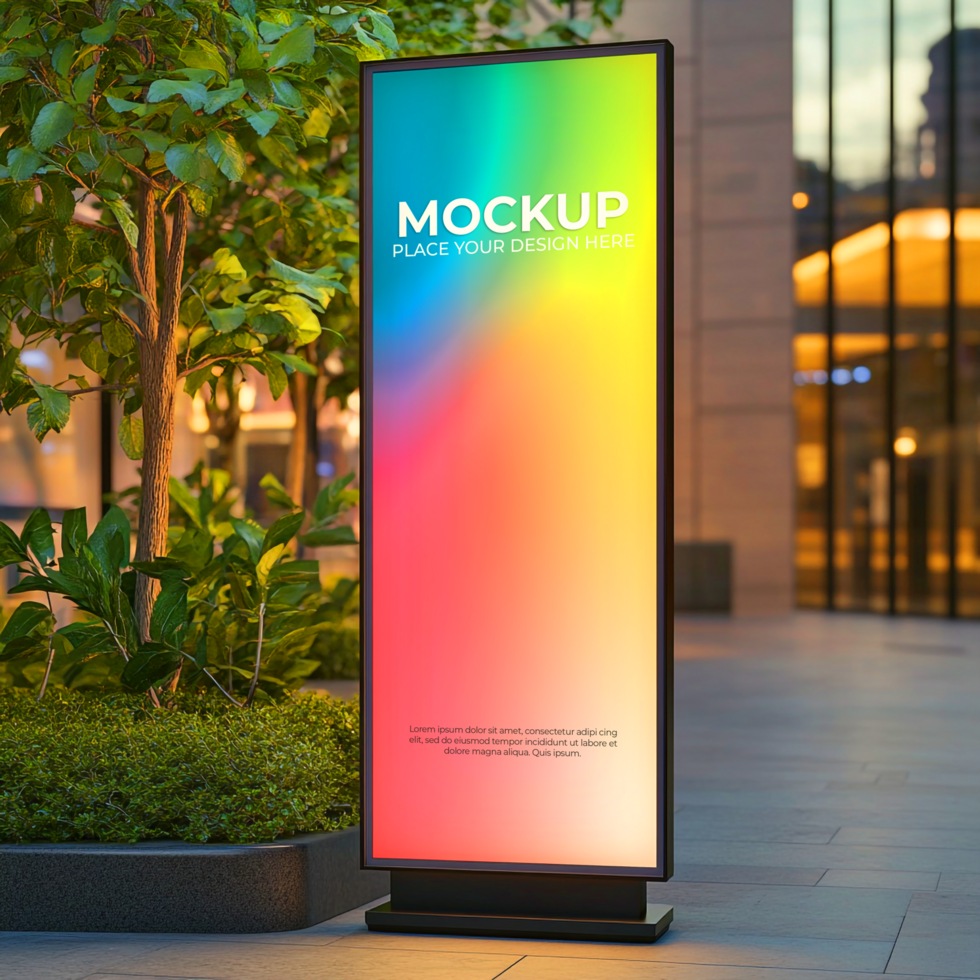Outdoor Advertising Mockup Vibrant Rainbow Gradient on Modern Signage psd