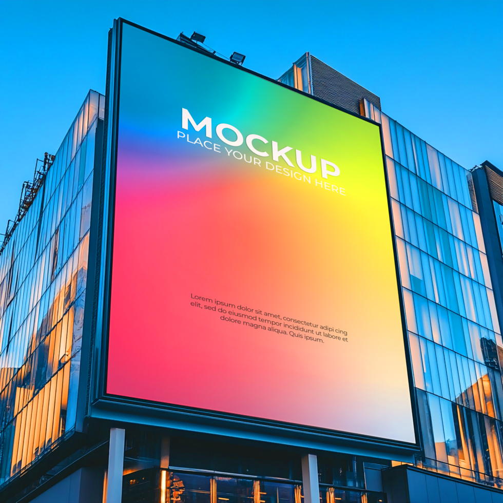 Giant Billboard Mockup Colorful Gradient on Modern Building psd
