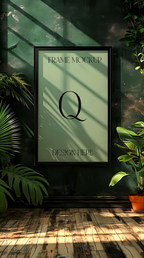 Vertical Frame Mockup Green Botanical Interior Decor psd