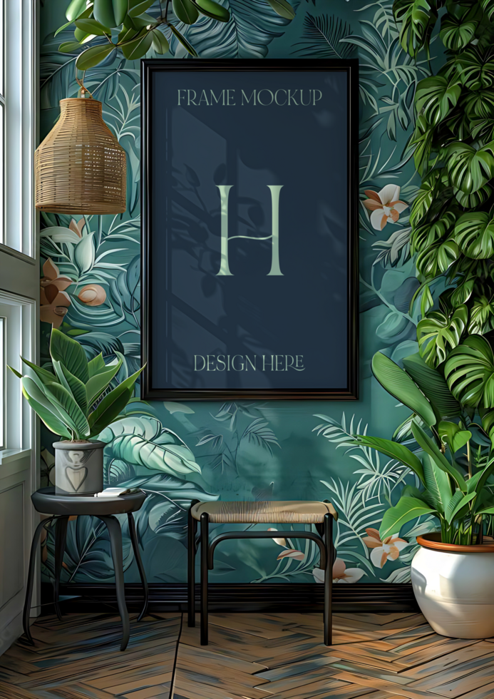 Botanical Frame Mockup Tropical Interior Wall Decor psd