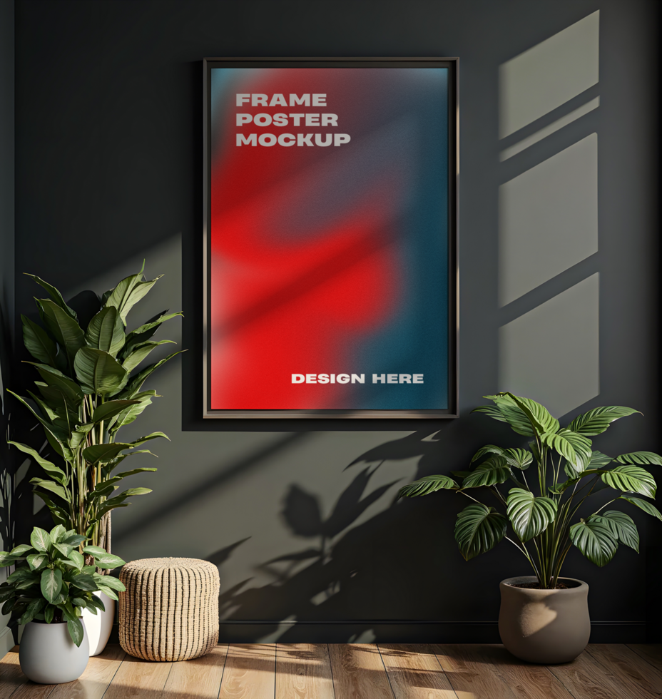 Vertical Frame Poster Mockup Modern Interior with Plants psd