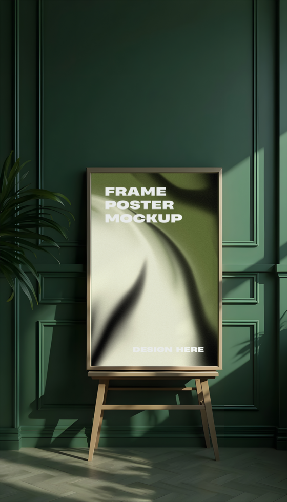 Easel Frame Poster Mockup Green Wall Interior Art psd