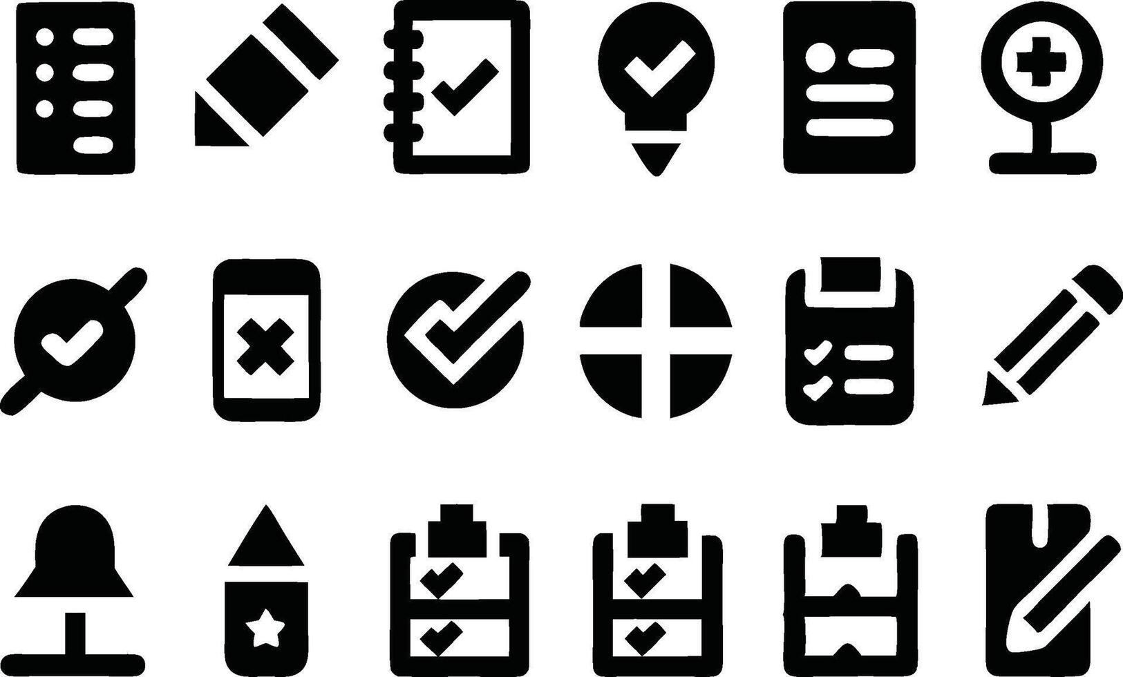 Solid filled assessment icons set for user interface design isolated on transparent background vector